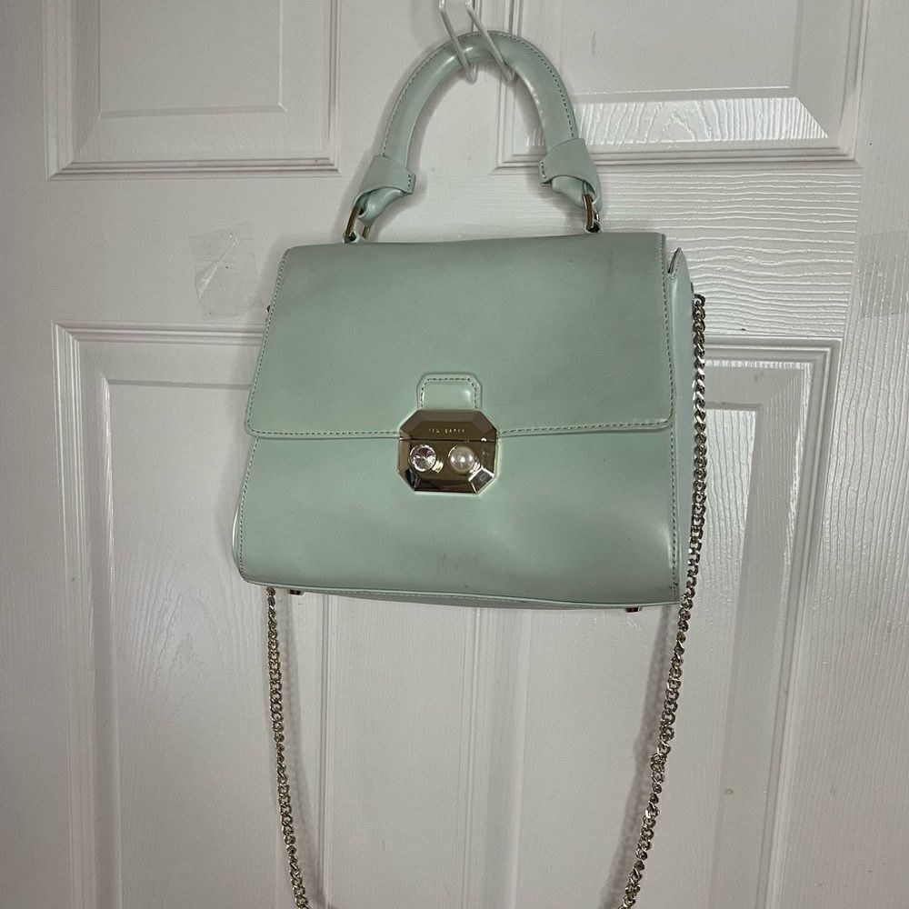 NWTTed Baker Leather Mint Green Satchel/Crossbody bag faux pearl& crystal accent